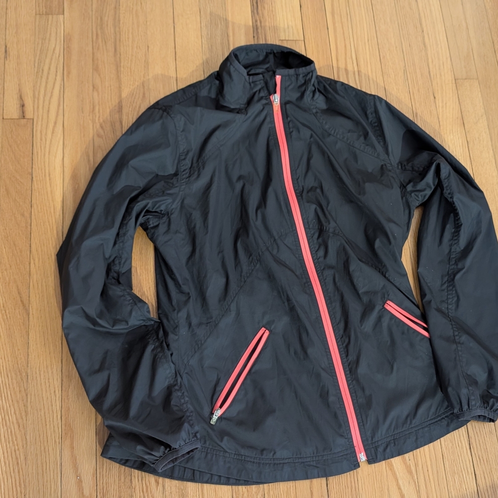 Old Navy Black Windbreaker with Coral Pink Trim